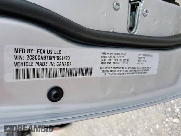 2023 Chrysler 300 S with VIN 2C3CCABT0PH691493, listed as a Copart auction lot 57356395 with 7,502 mi miles and Salvage title. Bid and sale history available at DreamBid. Image 13.