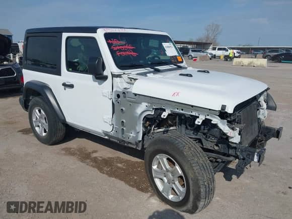 2020 Jeep Wrangler Sport S with VIN 1C4GJXAG3LW275413, listed as a IAAI auction lot 41884921 with 63,727 mi miles and . Bid and sale history available at DreamBid. Image 1.