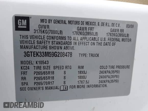 2009 GMC Sierra 1500 SLT z VIN 3GTEK33M59G208478, wystawiony jako IAAI lot #41621936 z przebiegiem 130 181 mil mil oraz . Historia ofert i sprzedaży dostępna na DreamBid. Obrazek 9.
