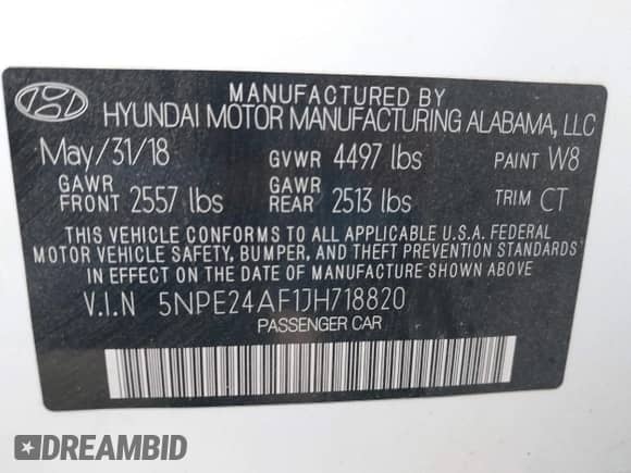 2018 Hyundai Sonata SE with VIN 5NPE24AF1JH718820, listed as a IAAI auction lot 43054390 with 160,005 mi miles and . Bid and sale history available at DreamBid. Image 9.