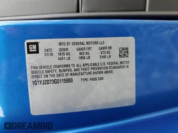 2016 Chevrolet Corvette Z51 2LT with VIN 1G1YJ2D73G5115880, listed as a Copart auction lot 42543693 with 35,921 mi miles and . Bid and sale history available at DreamBid. Image 12.