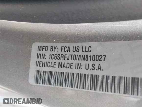 2021 Ram 1500 Laramie z VIN 1C6SRFJT0MN810027, wystawiony jako IAAI lot #43288083 z przebiegiem 73 882 mil mil oraz . Historia ofert i sprzedaży dostępna na DreamBid. Obrazek 9.