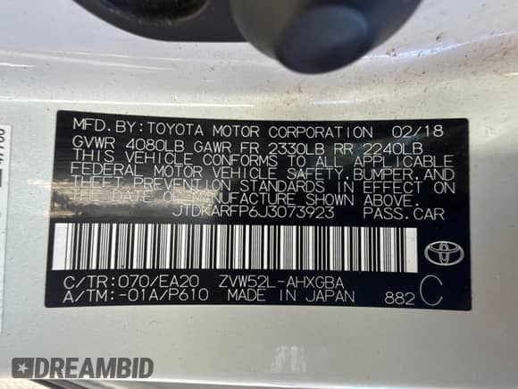 2018 Toyota Prius Plus z VIN JTDKARFP6J3073923, wystawiony jako Copart lot #68948185 z przebiegiem 119 620 mil mil oraz Szkoda całkowita • Salvage title. Historia ofert i sprzedaży dostępna na DreamBid. Obrazek 10.