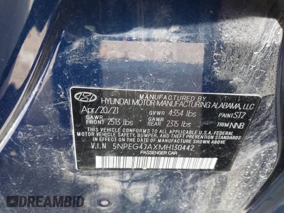 2021 Hyundai Sonata SE с VIN 5NPEG4JAXMH130442, выставлен на аукционе IAAI как лот 42997589 с пробегом 60 458 миль миль и . История ставок и продаж доступна на DreamBid. Изображение 9.