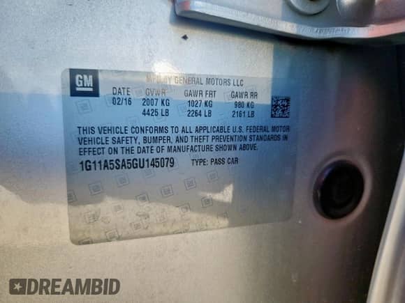 2016 Chevrolet Malibu LS с VIN 1G11A5SA5GU145079, выставлен на аукционе Copart как лот 71060705 с пробегом 185 587 миль миль и Чистый • Clean title. История ставок и продаж доступна на DreamBid. Изображение 12.