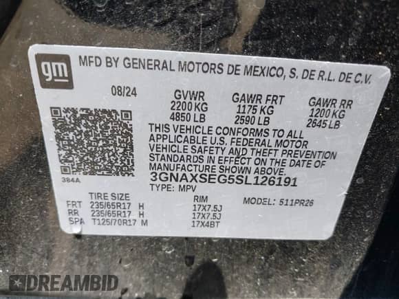2025 Chevrolet Equinox AWD ACTIV с VIN 3GNAXSEG5SL126191, выставлен на аукционе IAAI как лот 42905716 с пробегом 37 674 миль миль и . История ставок и продаж доступна на DreamBid. Изображение 9.