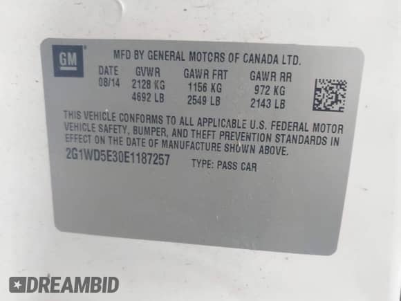 2014 Chevrolet Impala Police Police with VIN 2G1WD5E30E1187257, listed as a IAAI auction lot 42167443 with 230,000 mi miles and . Bid and sale history available at DreamBid. Image 9.