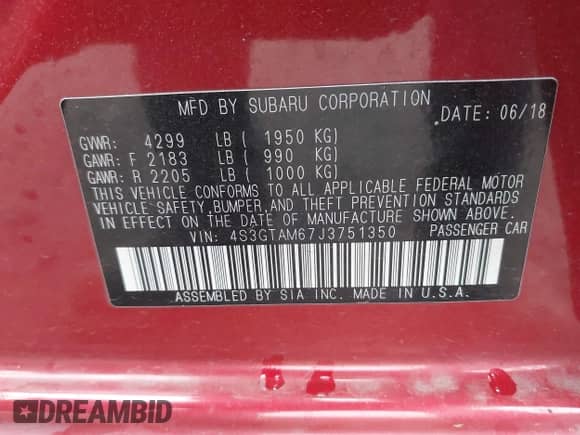 2018 Subaru Impreza Special Sports z VIN 4S3GTAM67J3751350, wystawiony jako IAAI lot #42280795 z przebiegiem 71 466 mil mil oraz . Historia ofert i sprzedaży dostępna na DreamBid. Obrazek 9.