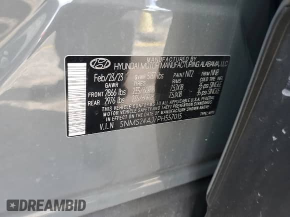 2023 Hyundai Santa Fe SEL с VIN 5NMS24AJ7PH557015, выставлен на аукционе Copart как лот 84756695 с пробегом 51 215 миль миль и Списание • Salvage title. История ставок и продаж доступна на DreamBid. Изображение 12.