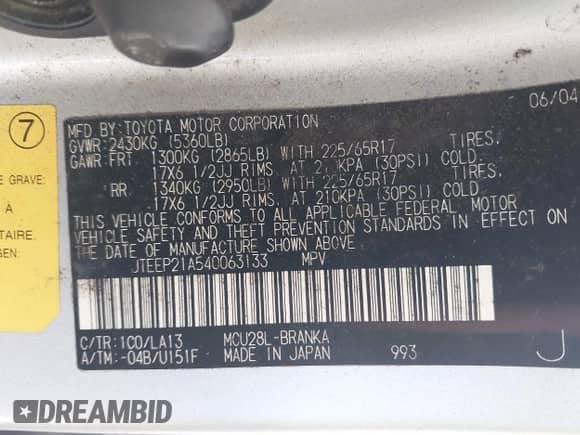 2004 Toyota Highlander с VIN JTEEP21A540063133, выставлен на аукционе IAAI как лот 43046416 с пробегом 248 690 миль миль и . История ставок и продаж доступна на DreamBid. Изображение 9.