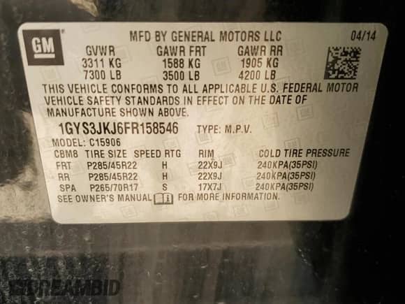 2015 Cadillac Escalade ESV Premium с VIN 1GYS3JKJ6FR158546, выставлен на аукционе Copart как лот 52458965 с пробегом 249 602 миль миль и Чистый • Clean title. История ставок и продаж доступна на DreamBid. Изображение 13.