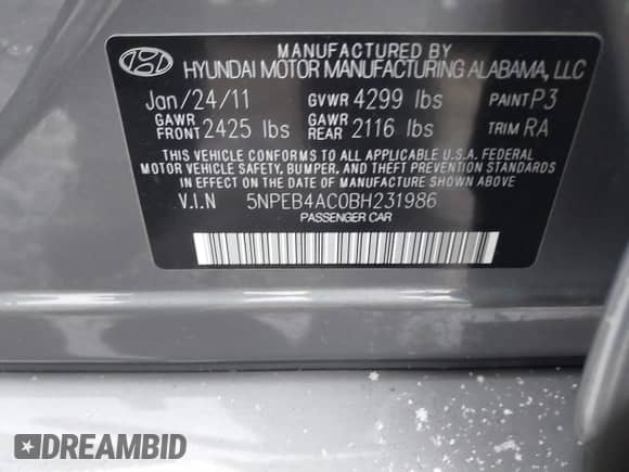 2011 Hyundai Sonata GLS z VIN 5NPEB4AC0BH231986, wystawiony jako IAAI lot #41310925 z przebiegiem 187 017 mil mil oraz . Historia ofert i sprzedaży dostępna na DreamBid. Obrazek 9.