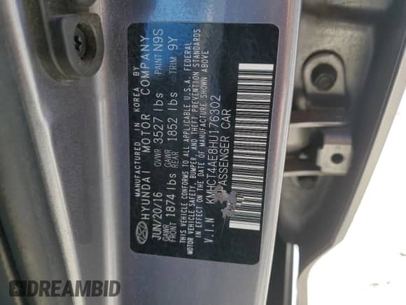 2017 Hyundai Accent SE z VIN KMHCT4AE8HU176302, wystawiony jako Copart lot #82631845 z przebiegiem 123 042 mil mil oraz Szkoda całkowita • Salvage title. Historia ofert i sprzedaży dostępna na DreamBid. Obrazek 12.