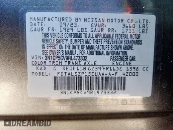 2024 Nissan Kicks SV с VIN 3N1CP5CV9RL473332, выставлен на аукционе Copart как лот 90801305 с пробегом 58 972 миль миль и Чистый • Clean title. История ставок и продаж доступна на DreamBid. Изображение 13.