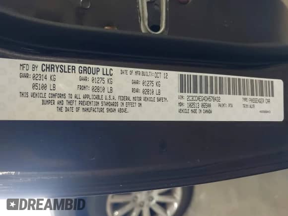 2013 Chrysler 300 C с VIN 2C3CCAEG4DH578432, выставлен на аукционе IAAI как лот 42868687 с пробегом 94 233 миль миль и . История ставок и продаж доступна на DreamBid. Изображение 9.