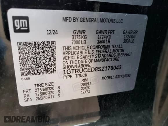 2025 GMC Sierra 1500 Elevation с VIN 1GTRUCED8SZ176043, выставлен на аукционе Copart как лот 59173525 с пробегом 2 639 миль миль и Списание • Salvage title. История ставок и продаж доступна на DreamBid. Изображение 12.