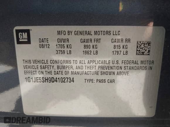 2013 Chevrolet Sonic LTZ with VIN 1G1JE5SH9D4102734, listed as a IAAI auction lot 42610235 with 179,837 mi miles and . Bid and sale history available at DreamBid. Image 9.
