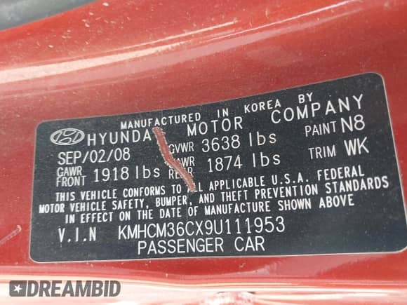 2009 Hyundai Accent Auto GS с VIN KMHCM36CX9U111953, выставлен на аукционе IAAI как лот 43233588 с пробегом 114 997 миль миль и . История ставок и продаж доступна на DreamBid. Изображение 9.