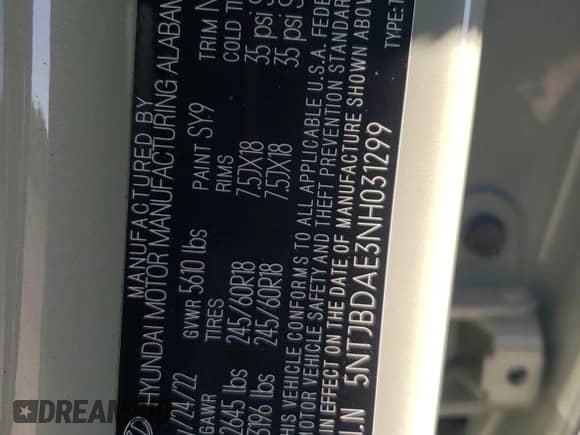 2022 Hyundai Santa Cruz SEL with VIN 5NTJBDAE3NH031299, listed as a Copart auction lot 71190173 with 14,417 mi miles and Salvage title. Bid and sale history available at DreamBid. Image 15.