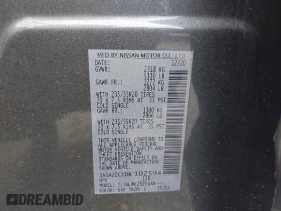 2021 Nissan Murano SL z VIN 5N1AZ2CJ1MC102594, wystawiony jako IAAI lot #40584770 z przebiegiem 74 839 mil mil oraz . Historia ofert i sprzedaży dostępna na DreamBid. Obrazek 9.