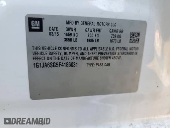 2015 Chevrolet Sonic LS с VIN 1G1JA6SG5F4186031, выставлен на аукционе Copart как лот 86771715 с пробегом 138 901 миль миль и Чистый • Clean title. История ставок и продаж доступна на DreamBid. Изображение 12.