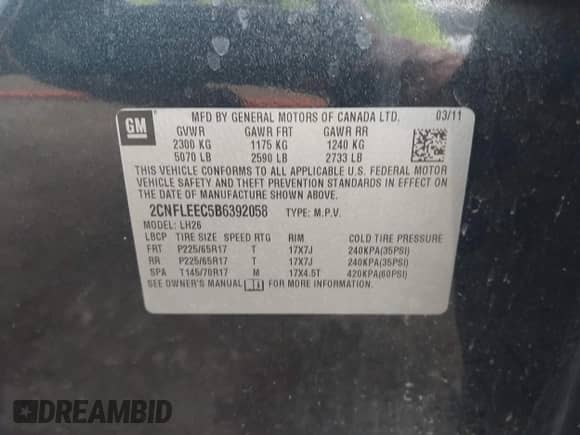 2011 Chevrolet Equinox 1LT с VIN 2CNFLEEC5B6392058, выставлен на аукционе IAAI как лот 43314257 с пробегом 140 003 миль миль и . История ставок и продаж доступна на DreamBid. Изображение 9.