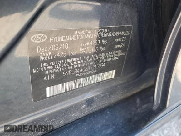 2011 Hyundai Sonata GLS z VIN 5NPEB4AC8BH215034, wystawiony jako Copart lot #82223245 z przebiegiem 193 540 mil mil oraz Czysty tytuł • Clean title. Historia ofert i sprzedaży dostępna na DreamBid. Obrazek 13.