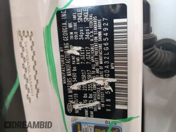 2020 Kia Sorento LX with VIN 5XYPGDA32LG654927, listed as a Copart auction lot 71265895 with 93,415 mi miles and Salvage title. Bid and sale history available at DreamBid. Image 12.