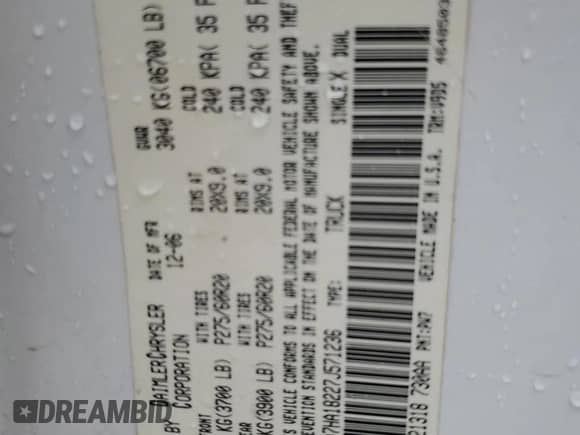 2007 Dodge 1500 SLT с VIN 1D7HA18227J571236, выставлен на аукционе Copart как лот 84544905 с пробегом 208 679 миль миль и Списание • Salvage title. История ставок и продаж доступна на DreamBid. Изображение 12.