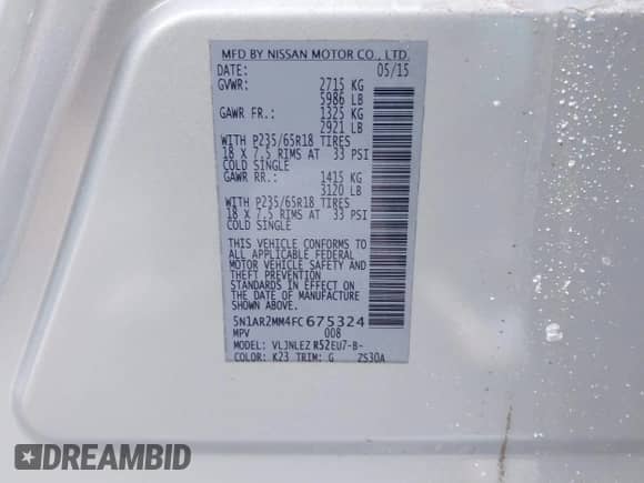 2015 Nissan Pathfinder SL с VIN 5N1AR2MM4FC675324, выставлен на аукционе IAAI как лот 41442224 с пробегом 82 930 миль миль и . История ставок и продаж доступна на DreamBid. Изображение 9.