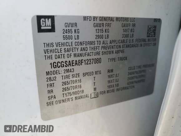 2015 Chevrolet Colorado 2WD WT с VIN 1GCGSAEA8F1237080, выставлен на аукционе Copart как лот 47456075 с пробегом 71 520 миль миль и Списание • Salvage title. История ставок и продаж доступна на DreamBid. Изображение 14.