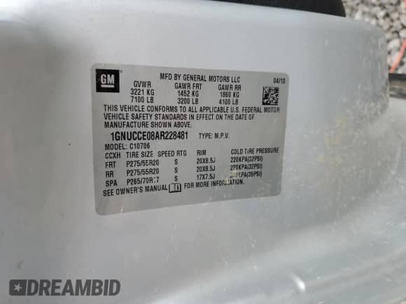 2010 Chevrolet Tahoe LTZ z VIN 1GNUCCE08AR228481, wystawiony jako Copart lot #56397265 z przebiegiem 250 564 mil mil oraz Szkoda całkowita • Salvage title. Historia ofert i sprzedaży dostępna na DreamBid. Obrazek 14.