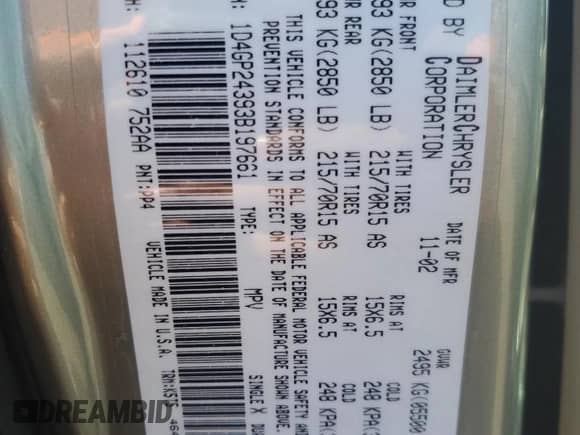 2003 Dodge Caravan SE с VIN 1D4GP24393B197661, выставлен на аукционе Copart как лот 68476634 с пробегом Не указан миль и Списание • Salvage title. История ставок и продаж доступна на DreamBid. Изображение 15.