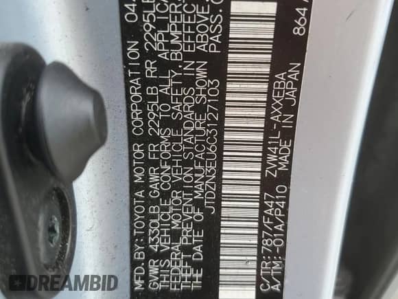 2012 Toyota Prius Two z VIN JTDZN3EU6C3127103, wystawiony jako Copart lot #69798485 z przebiegiem 167 344 mil mil oraz Czysty tytuł • Clean title. Historia ofert i sprzedaży dostępna na DreamBid. Obrazek 12.