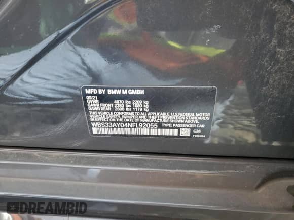 2022 BMW M3 Competition z VIN WBS33AY04NFL92055, wystawiony jako Copart lot #70809755 z przebiegiem Nie podano mil oraz Szkoda całkowita • Salvage title. Historia ofert i sprzedaży dostępna na DreamBid. Obrazek 12.
