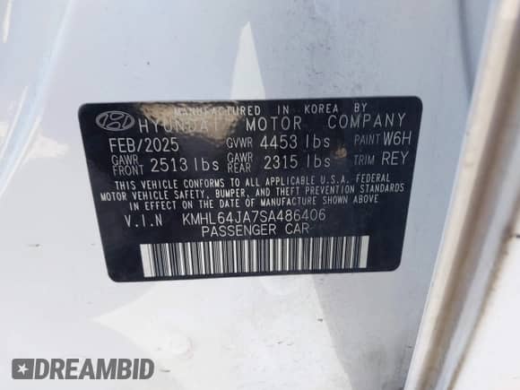 2025 Hyundai Sonata SEL z VIN KMHL64JA7SA486406, wystawiony jako IAAI lot #43503569 z przebiegiem 15 107 mil mil oraz . Historia ofert i sprzedaży dostępna na DreamBid. Obrazek 9.