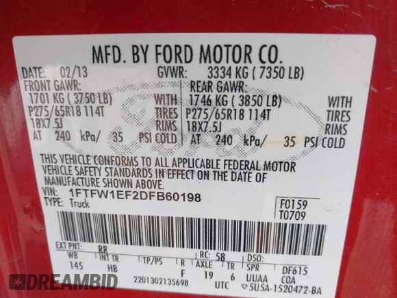 2013 Ford F-150 XL с VIN 1FTFW1EF2DFB60198, выставлен на аукционе IAAI как лот 42543176 с пробегом 211 967 миль миль и . История ставок и продаж доступна на DreamBid. Изображение 9.