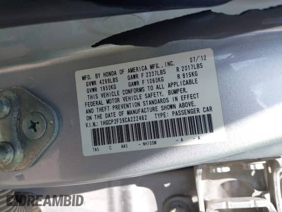 2012 Honda Accord LX с VIN 1HGCP2F39CA222462, выставлен на аукционе IAAI как лот 43382705 с пробегом 222 621 миль миль и . История ставок и продаж доступна на DreamBid. Изображение 9.