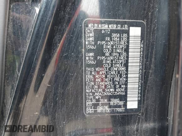 2012 Nissan Cube S with VIN JN8AZ2KR6CT254966, listed as a IAAI auction lot 42419990 with 146,819 mi miles and . Bid and sale history available at DreamBid. Image 9.