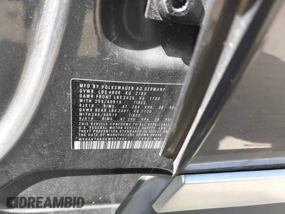 2016 Volkswagen Tiguan S with VIN WVGAV7AX3GW537541, listed as a IAAI auction lot 41834410 with 39,024 mi miles and . Bid and sale history available at DreamBid. Image 9.