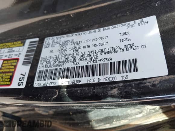 2024 Toyota Tacoma SR5 с VIN 3TMLB5JN2RM040251, выставлен на аукционе IAAI как лот 41681405 с пробегом 2 735 миль миль и . История ставок и продаж доступна на DreamBid. Изображение 9.