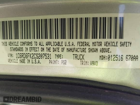 2012 Ram 1500 ST with VIN 1C6RD6FK2CS207531, listed as a IAAI auction lot 42623849 with 104,742 mi miles and . Bid and sale history available at DreamBid. Image 9.