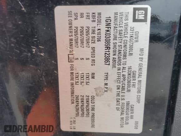 2009 Chevrolet Tahoe Special Service с VIN 1GNFK03089R123867, выставлен на аукционе Copart как лот 78447674 с пробегом 191 689 миль миль и Списание • Salvage title. История ставок и продаж доступна на DreamBid. Изображение 12.