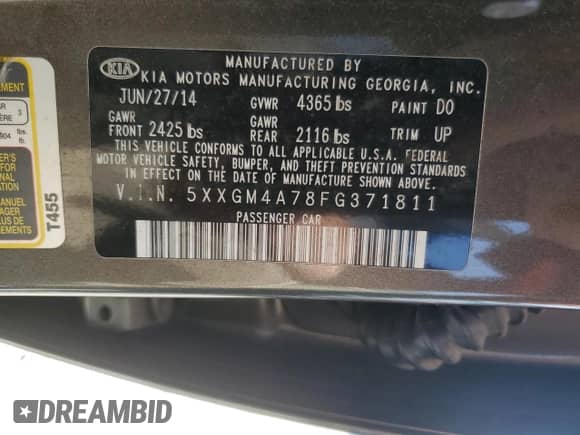 2015 Kia Optima LX z VIN 5XXGM4A78FG371811, wystawiony jako Copart lot #70638385 z przebiegiem 136 484 mil mil oraz Szkoda całkowita • Salvage title. Historia ofert i sprzedaży dostępna na DreamBid. Obrazek 12.