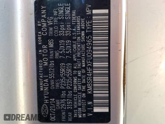 2015 Hyundai Santa Fe GLS z VIN KM8SR4HFXFU094965, wystawiony jako Copart lot #80935855 z przebiegiem 168 715 mil mil oraz Czysty tytuł • Clean title. Historia ofert i sprzedaży dostępna na DreamBid. Obrazek 14.