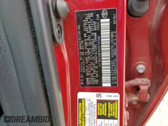 2019 Toyota Camry Hybrid LE с VIN 4T1B31HKXKU515106, выставлен на аукционе Copart как лот 65029805 с пробегом 41 133 миль миль и Списание • Salvage title. История ставок и продаж доступна на DreamBid. Изображение 13.