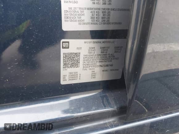 2022 Chevrolet Silverado 1500 LT Trail Boss z VIN 1GCPYFED7NZ188749, wystawiony jako IAAI lot #41905503 z przebiegiem 49 383 mil mil oraz . Historia ofert i sprzedaży dostępna na DreamBid. Obrazek 9.