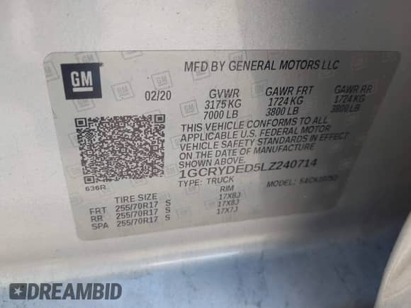 2020 Chevrolet Silverado 1500 LT with VIN 1GCRYDED5LZ240714, listed as a IAAI auction lot 41524778 with 130,782 mi miles and . Bid and sale history available at DreamBid. Image 9.