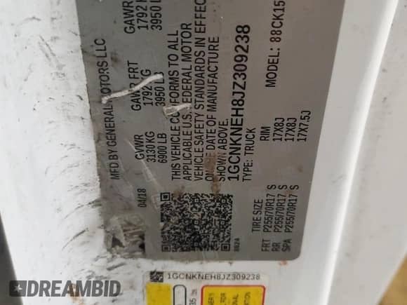 2018 Chevrolet Silverado 1500 Work Truck with VIN 1GCNKNEH8JZ309238, listed as a Copart auction lot 84474405 with Not provided miles and Clean title. Bid and sale history available at DreamBid. Image 12.