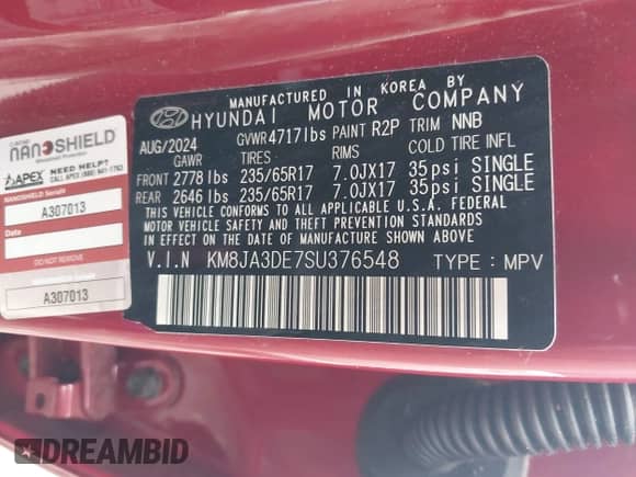 2025 Hyundai Tucson with VIN KM8JA3DE7SU376548, listed as a IAAI auction lot 42123153 with 14,023 mi miles and . Bid and sale history available at DreamBid. Image 9.